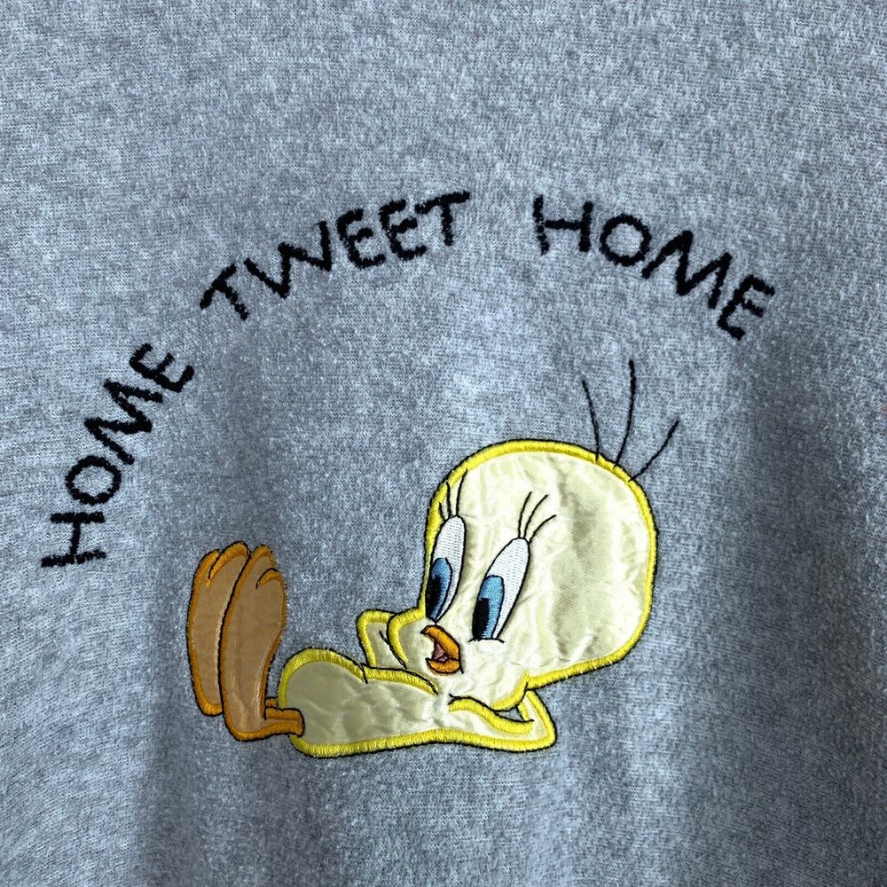 Looney Tunes Tweety Bird Boxy Terry Sweatshirt Gray Relaxed Fit Lounge Womens XL - Picture 3 of 8